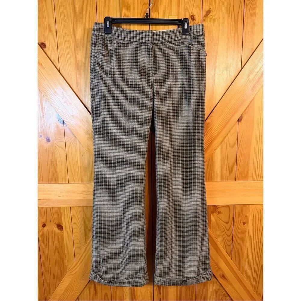 Elie Tahari Lined Flare Leg Tan Green Black Wool Blend Pants READ Size 10 (6679)